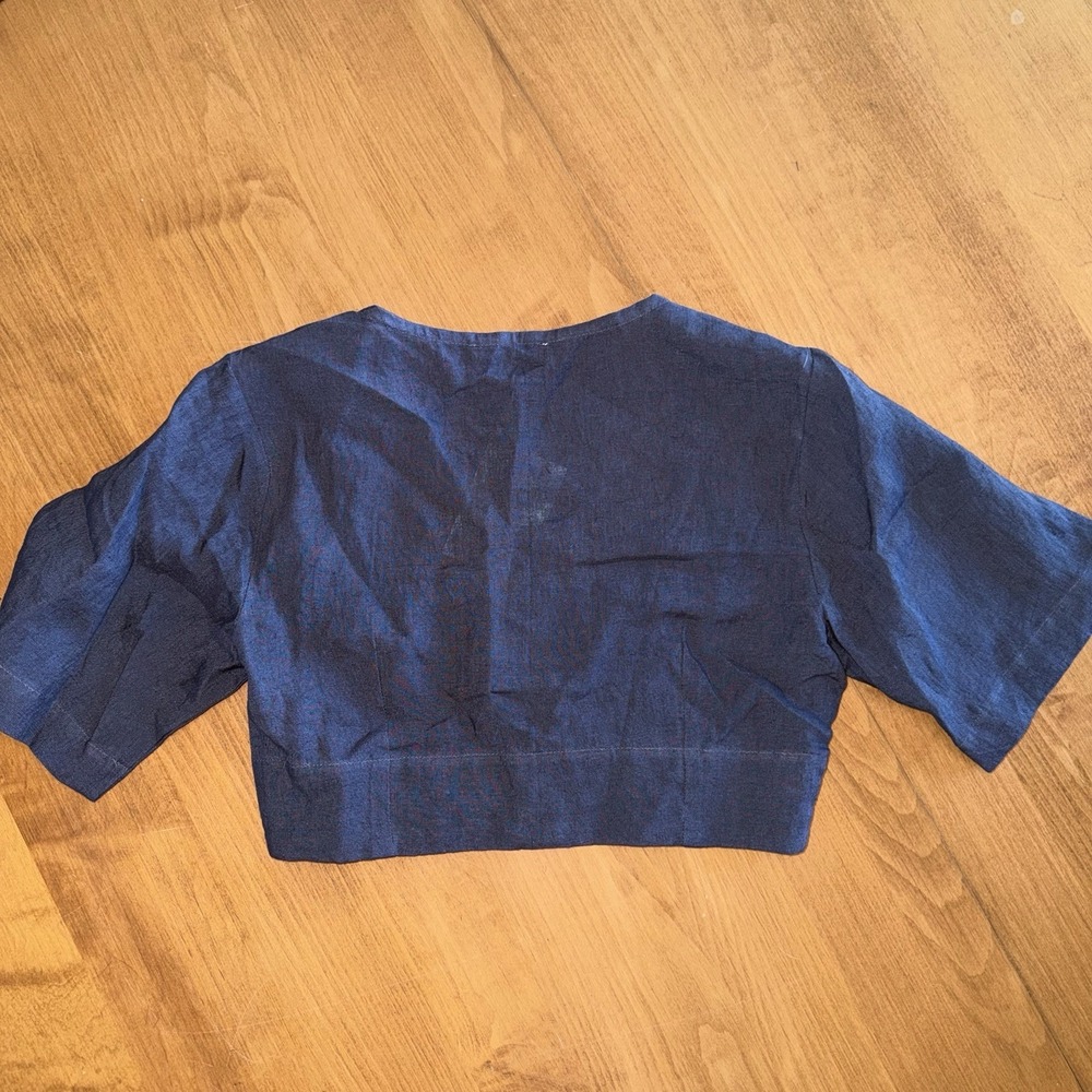 NEW Karina Grimaldi Pao Linen Button Up Top Navy Women's Size XS MSRP $92 - Picture 2 of 10